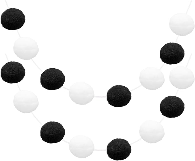uxcell 2pcs Pom Pom Garland 6.6 Ft 30 Balls Colorful Felt Ball Garland for Wall Christmas Tree Decor Birthday Banner Easter Party Decorations, Black, White