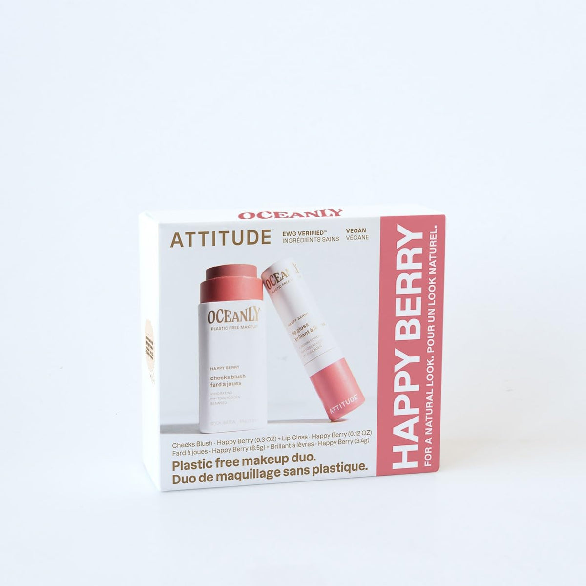 ATTITUDE Happy Berry Makeup Duo Box Set, EWG Verified, Titanium Dioxide-Free, Plastic-free, Plant and Mineral-Based, Vegan Beauty Products, Set of 2 Makeup Sticks