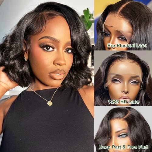 Bob Wig Human Hair 13x6 Body Wave Lace Front Wigs Human Hair 200% Density Wigs for Women (14 Inch)