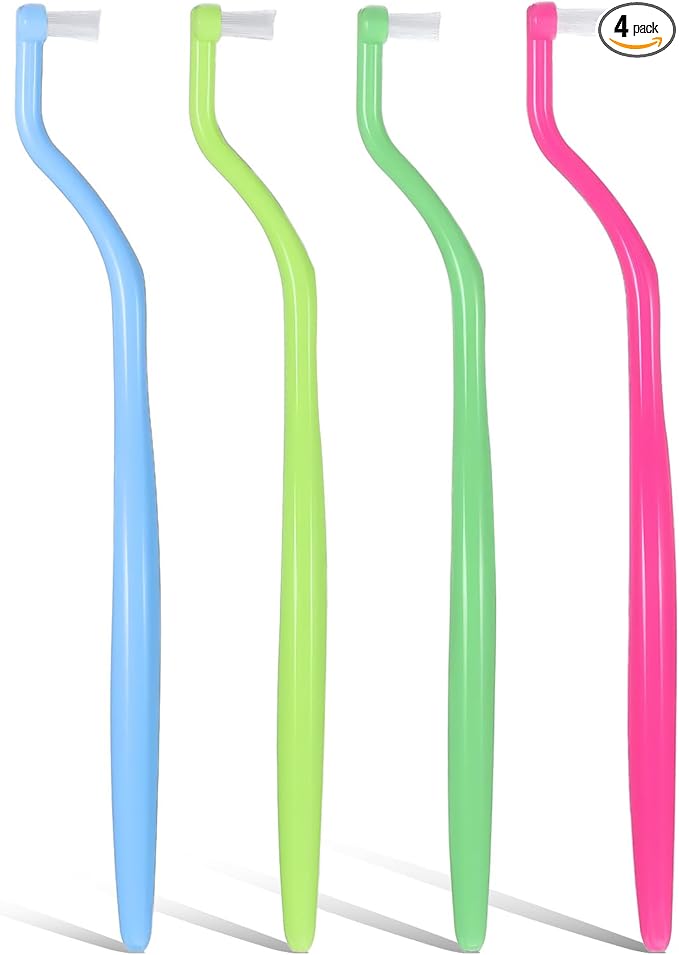 4 PCS Orthodontic Toothbrush, End Tuft Toothbrush Mini Compact Interspace Brush Single Tufted Brush Tiny Small Head Orthodontic Toothbrushes for Braces Dental Implants and Teeth Detail Cleaning