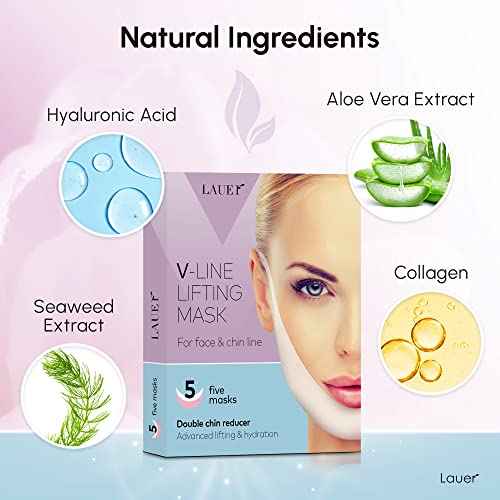 V Shaped Contouring Face Mask Line Shaping Lifting Belt Neck Reduction Jawline Shaper Lift Up Tape Enhancer Face Patch Firming Tightening Skin Chin Collagen Mask Hyaluronic Acid Aloe Vera 5 pcs