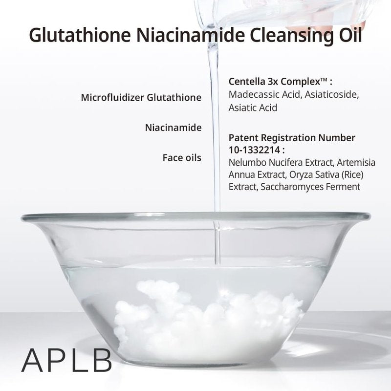 APLB Glutathione Niacinamide Cleansing Oil | LIPO GLUTA NIAC OIL™ 85.9% 3.55 FL.OZ/Korean Skincare, Makeup remover for sensitive skin, Moisturize, Blackhead care