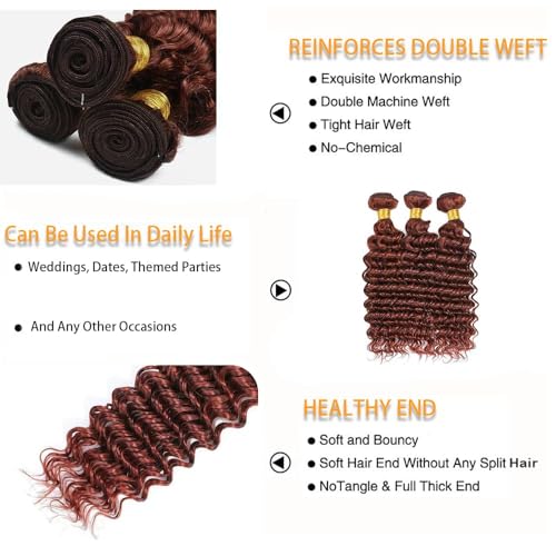 Bundles Human Hair 26 28 30 Inch Reddish Brown Deep Wave Bundles Color 33 Human Hair Deep Wave Unprocessed Quick Weave Soft Sewn In Hair Extensions for Black Women