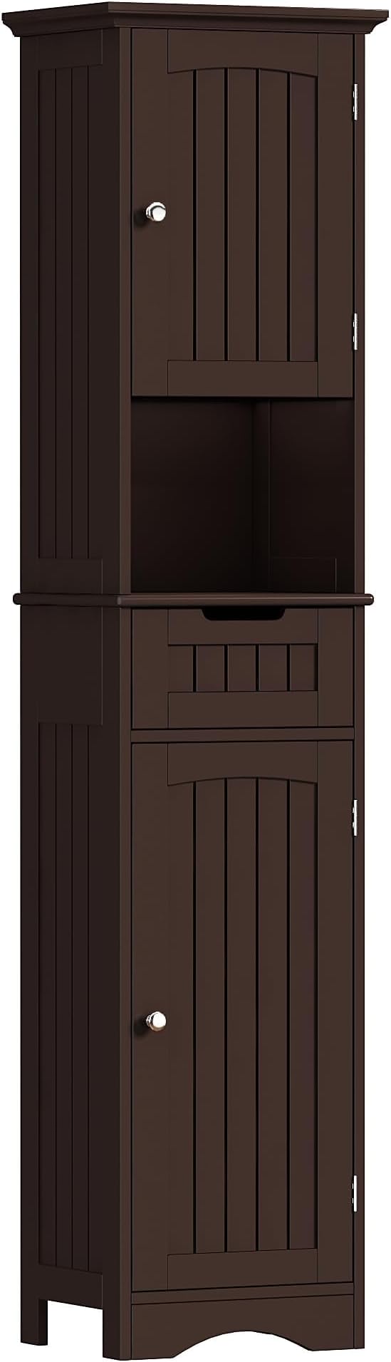 ChooChoo 67" Tall Bathroom Storage Cabinet Freestanding with Adjustable Shelves, Narrow Storage Linen Cabinet with 2 Doors and 1 Drawers for Bathroom, Living Room, Kitchen, Espresso