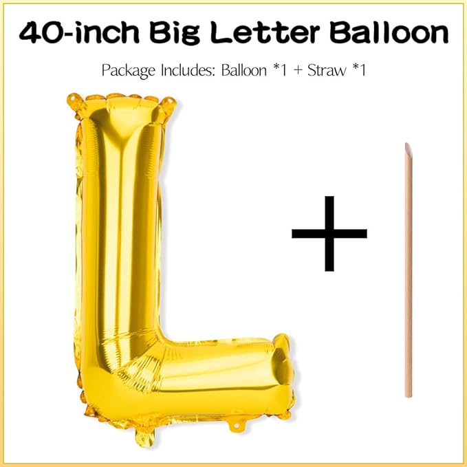 Gold Letter Balloons 40 Inch L Balloon Letters L Alphabet Balloons Giant Letters With Straw Big Balloons Foil Large Gold Balloons For Birthday Party Decorations Wedding Thanksgiving Christmas Balloons