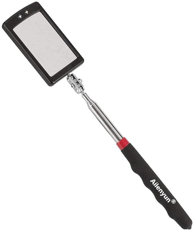 Telescoping Lighted Inspection Mirror，Telescoping LED Lighted Flexible Inspection Mirror 360 Swivel for Extra Viewing