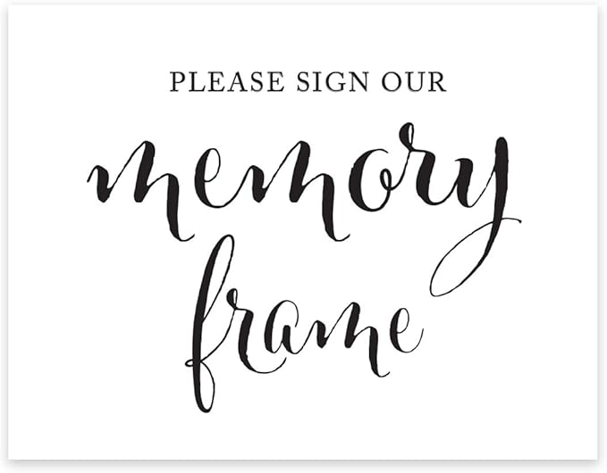 Andaz Press Wedding Party Signs, Formal Black and White Print, 8.5x11-inch, Please Sign our Memory Photo Frame Table Sign, 1-Pack, For Bridal Shower Guest Book