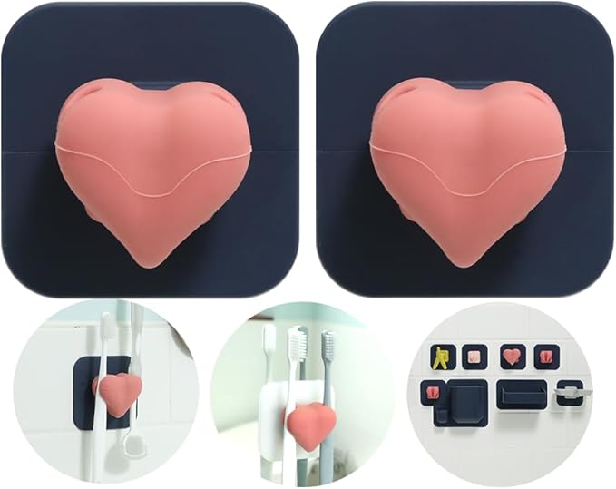 1+1 Silunity Silicone Toothbrush Holder - Suction & Stick, Reusable Sticker - Wall Mounted for Bathroom/Shower - Made in Korea - Ideal for Toothbrushes/Razors (Navy Pad (1+1), Couple)