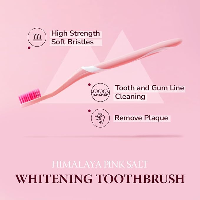 HIMALAYA PINKSALT Natural Toothbrush 4 Count - Medium Toothbrushes for Adults, Plaque Remover for Teeth, Tapered Bristles Gentle on Teeth and Gum, Deep Clean Toothbrush