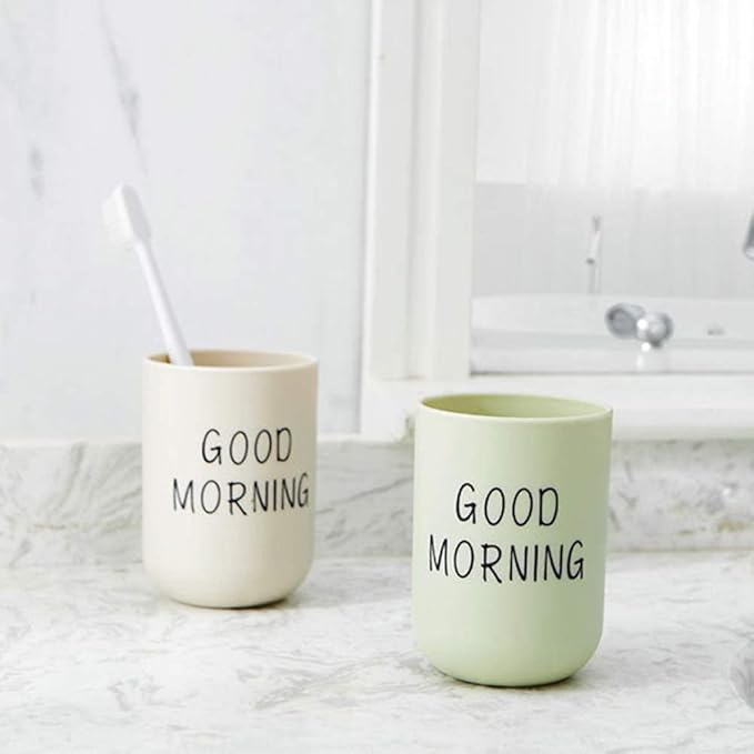 Tumbler Cup Good Morning Cup Toothbrush Holder Toothbrush Cup for Holding Normal Toothbrushes 330ml Lightweight Nice for Home and Travel (Black)