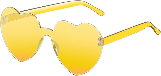 Heart Shaped Sunglasses for Women Colorful Glasses Fun Trendy Transparent Heart Sunglasses Party Favor (1 Pair-Transparent Yellow)