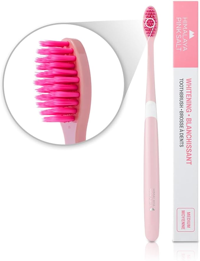 HIMALAYA PINKSALT Natural Toothbrush - Medium Toothbrushes for Adults, Plaque Remover for Teeth, Tapered Bristles Gentle on Teeth and Gum, Deep Clean Toothbrush