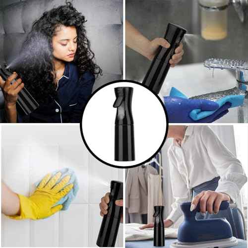 Spray Bottle for Hair (6.8OZ /200ML) Continuous Ultra Fine Mist Sprayer for Hair, Salons, Barber, Plants, Skin Care, Cleaning 2 Pack Black