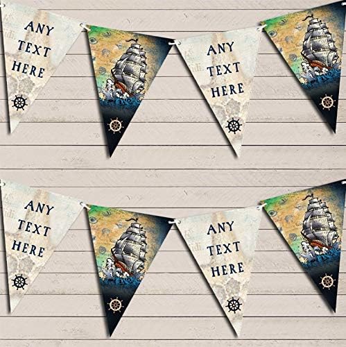 Nautical Vintage Pirate Ship Sea Personalized Birthday Party Bunting - Hanging Party Decoration - Birthday Party Banner Garland | Decorative Party Supplies
