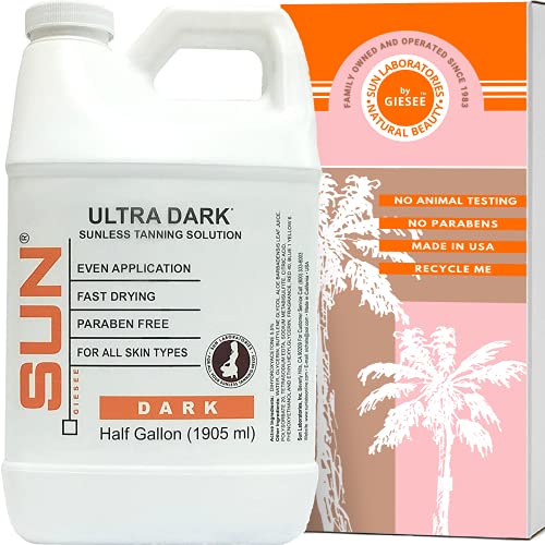 Sun Laboratories By Giesee Ultra Dark Spray Tan Solution 1/2 Gallon - Professional Sunless Tanning Spray for Airbrush Tan, Self Tanner Mist, Sun Tanning Lotion, Fake Tan