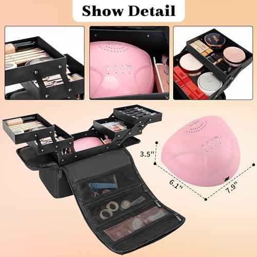 Makeup Travel Train Case, Black Makeup Carrying Organizer Bag, 4 Tier Professional Organizer Case with Straps Pockets for MakeUp Tools