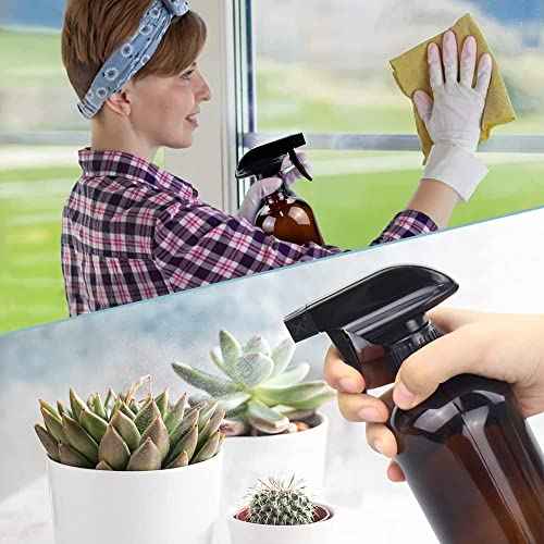 Glass Spray Bottle, Amber Glass Spray Bottle Set & Accessories Refillable for Plants Window Cleaners Aromatherapy Facial Hydration Watering Flowers Hair Care (2 Pack/16 oz) (Amber)