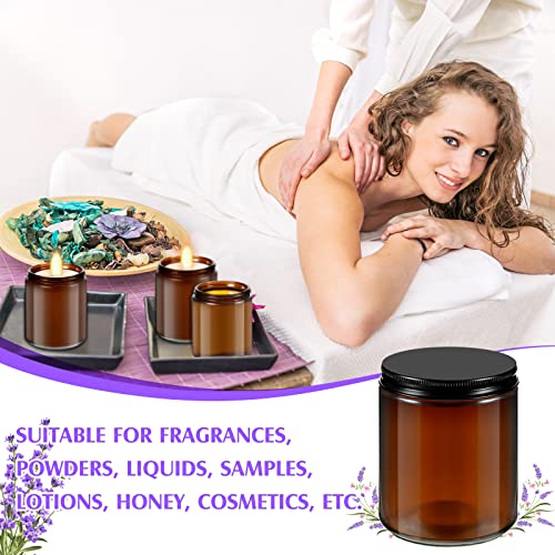 Lallisa 48 Pcs 8 oz Amber Glass Jars with Black Lids Round Glass Cosmetic Jars with Lids Empty Amber Containers Refillable Food Storage Containers for Spice Powder Liquid Sample Makeup