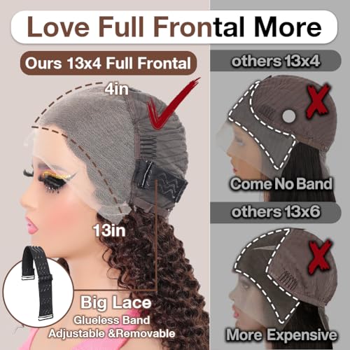 Hihmarm Chocolate Brown Deep Wave Bob Wig Human Hair Glueless 13x4 Hd Curly Lace Front Wigs Human Hair 180% Density 4# Colored Pre Plucked Human Hair Wig Short Bob Wigs For Black Women 14 Inch