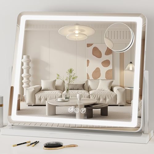 Antok Vanity Mirror with Lights, 22"X19" Lighted Makeup Mirror, Smart Touch, 3 Color Modes and Brightness Adjustable, LED Vanity Mirror with Detachable 10X Magnification, 360¡Æ Rotation for Makeup Desk