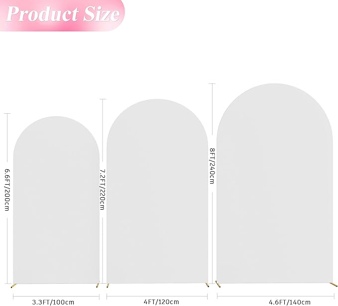 Wokceer Wedding Arch Cover (8FT, 7.2FT, 6.6FT) Set of 3 Spandex Fitted Wedding Arch Stand Covers Round Top Chiara Arch Backdrop Stands Cover for Birthday Party Ceremony Banquet Decor White