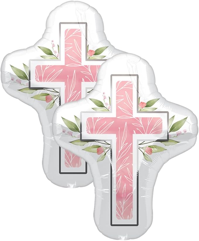 Set of 2 Pink Cross 28" Religious Foil Party Balloons
