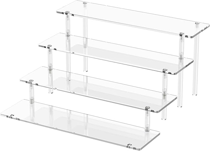 4 Tier Acrylic Display Risers, Clear Perfume Organizer Stand, Large Cupcake Stand Holder, Dessert Display for Party, Display Shelf for Figure and Collection, Riser Stand for Decoration and Organizer