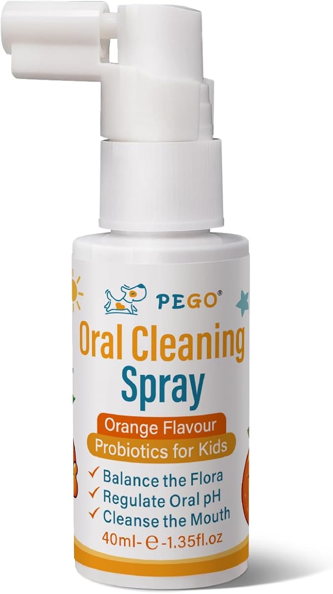 PEGO Kids Oral Spray - Toddler Toothpaste Helper for Fresh Breath, Fruit-Flavored, Probiotic Mouth Spray,Fluoride Free for Newborn to 12 Years (40ml*1, Orange)