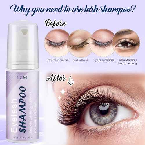 LZM Lash Shampoo Kit 2.02 fl.oz Lash Wash Cleaning kit for Clusters/Natural/Extensions, Gentle Foam&Deep Cleaning&Oil Free 60ml Lash Cleanser with Brush (8-in-1 Shampoo Kit)