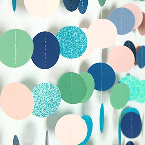 JEYE Blue Green Pink Paper Garland Circle Dot Party Garland Banner Streamer Backdrop Hanging Decorations, 2" in Diameter, Pack of 2, 26 Feet in Total