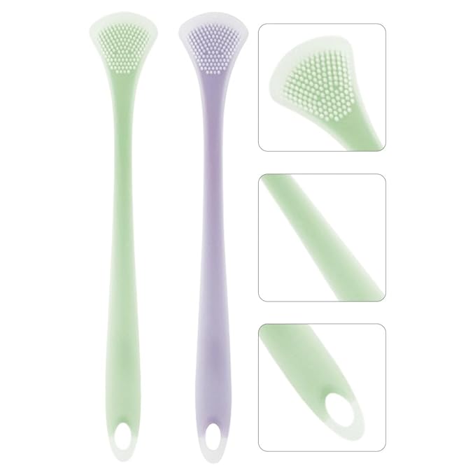 2Pcs Multifunctional Silicone Tongue Scrapers for Adults and, Portable Double-Sided Tongue Cleaners in Mint Green and Lavender for Oral Hygiene and Bad Breath Removal