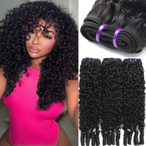 Burmese Curly 3 Bundles Human Hair £¨14 16 18£© 100% Unprocessed Virgin Hair Bundles Deals 14A Raw Water Curly Human Hair with Spriral End 3c4a Quick Weave for Black Women Natural Black