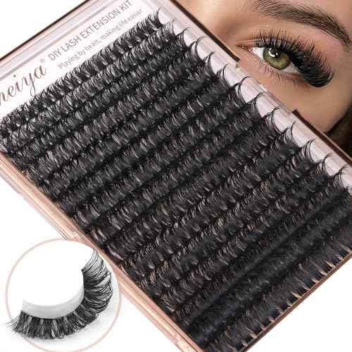Geeneiya Volume Lash Clusters Kit DIY Lash Extension Kit D Eyelash Extensions with Lash Bond and Seal Tweezers,10-14mm Eye Corner Eyelashes and 16-18MM Cluster Lashes 300Pcs