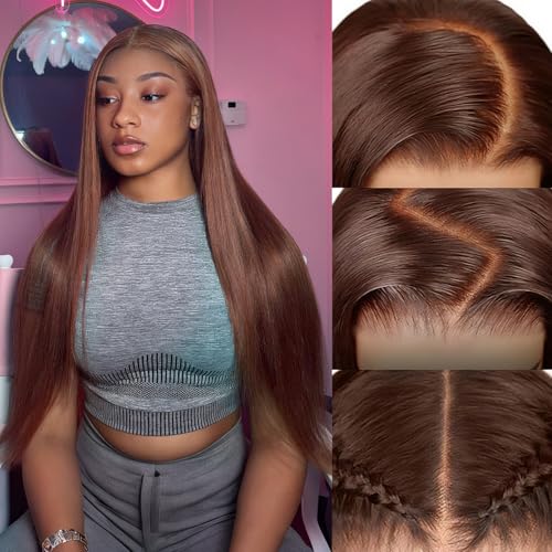 Chocolate Brown(#4) Straight Wig Human Hair, 13x6 HD Lace Front Wigs Human Hair, Glueless & Pre Plucked Human Hair Wig with Baby Hair, 180% Density Ash Blonde Wig (20inch)