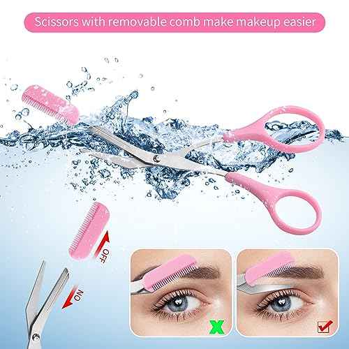 3pcs-Eyebrow Scissors with Eyebrow Razor,Professional Eyebrow Trimmer Scissors with Comb,Non Slip Finger Grips Eyebrow Trimmer, Hair Removal Beauty Accessories for Men Women (Black, Pink, Blue)
