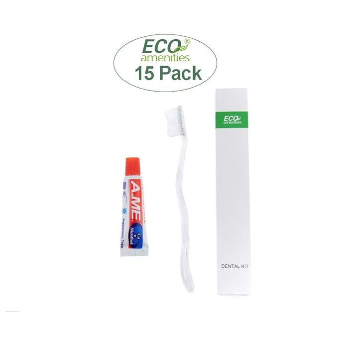 ECO Amenities 60 Pcs, 4-Piece Travel Size Toiletries Kit, Includes Small Bar Soap, 2 in 1 Hotel Shampoo and Conditioner Supplies for Guests, Body Lotion, Travel Toothbrush Set with Toothpaste, 15 Kits