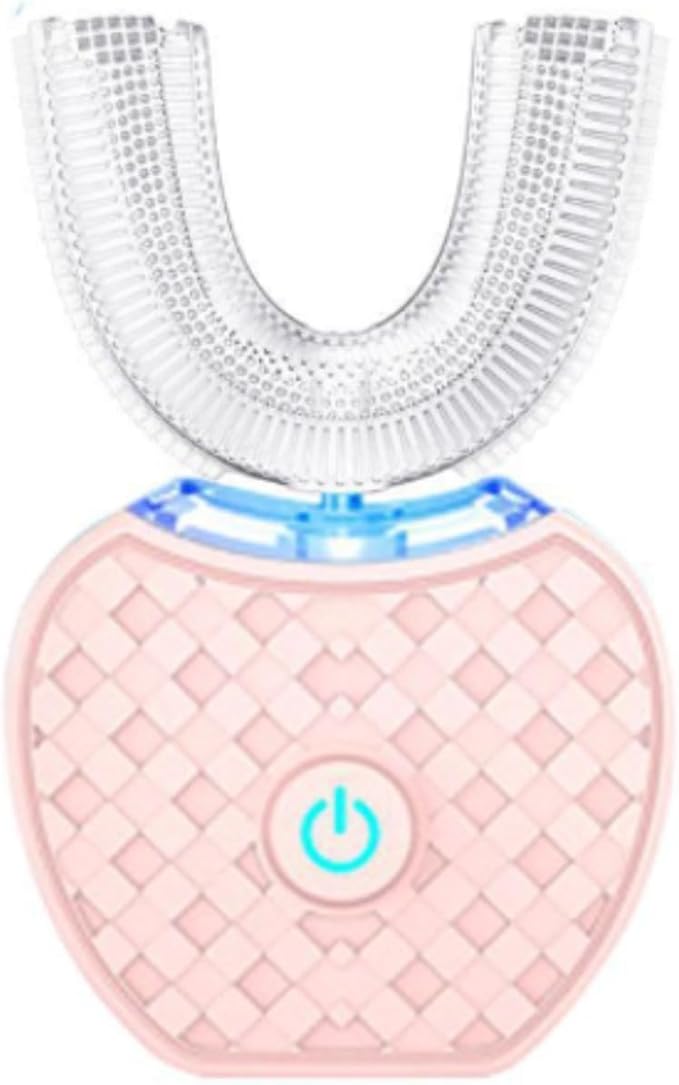 Scandinavian Smiles U-Shaped Electric Toothbrush, 360° Full Coverage Silicone Bristles with 3 Speed Modes for Gentle Cleaning (Pink)