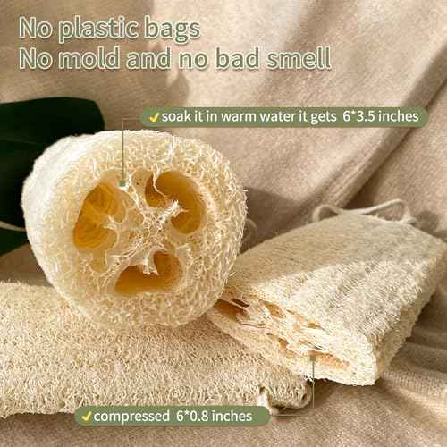 Rough Natural Loofah Sponge Exfoliating Body Scrubber for Men Daily Deepcleaning Green Glow Hard Luffa Dye-Free Biodegradable Scratch-Free(6inch,3Pack)