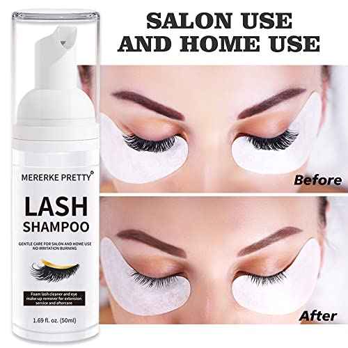 Eyelash Extension Cleanser 50 ml + Brushes + Rinse Bottle Eyelid Foaming Cleanser, Lash Foam Shampoo for Extensions and Natural Lashes, Makeup Remover For Salon and Home Use