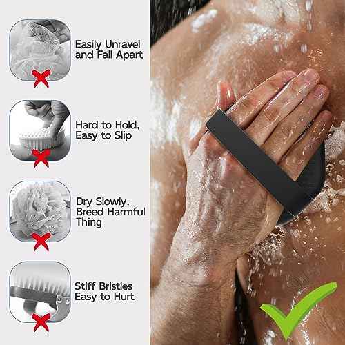 Silicone Body Scrubber, Exfoliating Body Wash Scrubbers Exfoliator, Shower Body Brush for Effective Showering Exfoliation and Gentle Massage (Black)