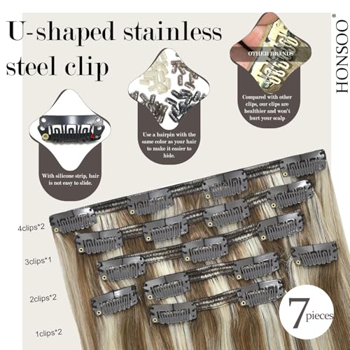 Honsoo Balayage Hair Extensions Real Human Hair Clip Ins 16in Ash Blonde To Platinum Blonde 120g 7pcs Can Be Styled Hair Extensions For Thin Hair