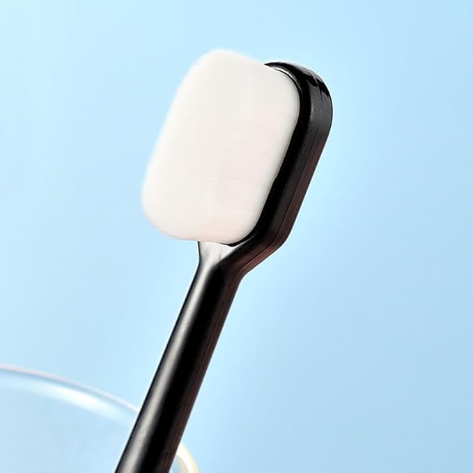 HAPINARY 4PCS Ultra Soft Micro Nano Bristle Toothbrush for Adults Portable Oral Cleaning Brush with Flat Wave Heads Black White for Travel and Home Use