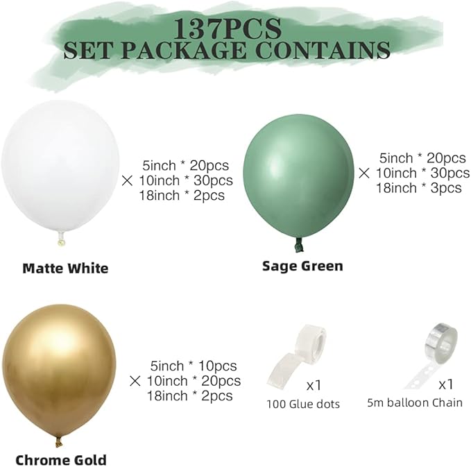 Balloon Arch Kit 137pcs Balloon Garland Kit Latex balloons (Olive Green)