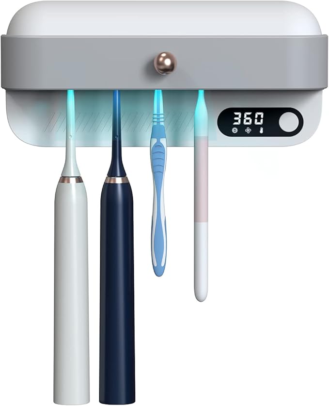 StarWin UV Toothbrush Dryer Holder, Heating Plate and Fan Drying Function, Rechargeable and Timing Tooth Brush Holder Wall-Mounted for Bathroom, No Drilling, 4 Slots