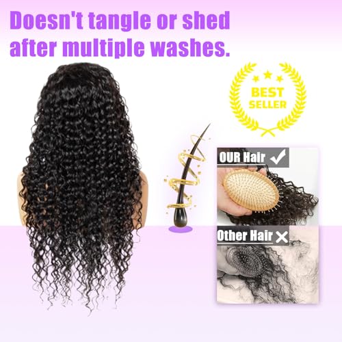 13x6 Deep Wave Lace Front Wigs Human Hair Pre Plucked HD Lace Frontal Deep Wave Wig Pre Plucked 200 Density Brazilian Glueless Wet and Wavy Wig 20 Inch