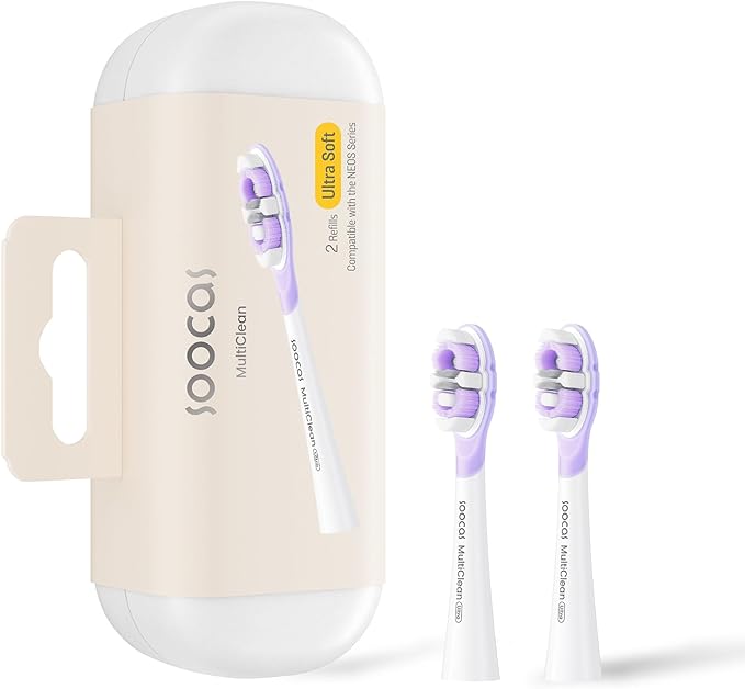 Soocas Multiclean Ultra Soft Electric Toothbrush Replacement Heads, Compatible with Both NEOS II and NEOS II Ultra, 2 Brush Heads, White