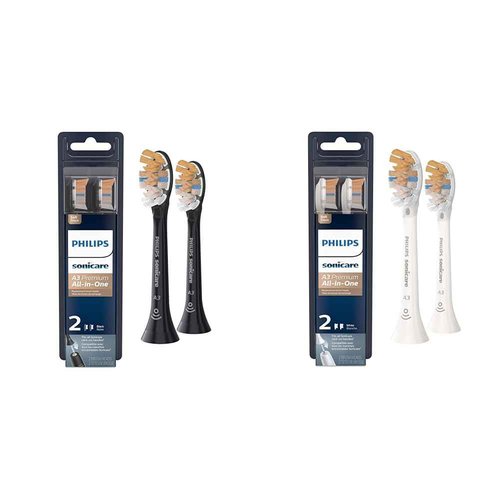Philips Sonicare Genuine A3 Premium All-in-One Replacement Toothbrush Heads, 2 Brush Heads, Black & Genuine A3 Premium All-in-One Replacement Toothbrush Heads, 2 Brush Heads, White
