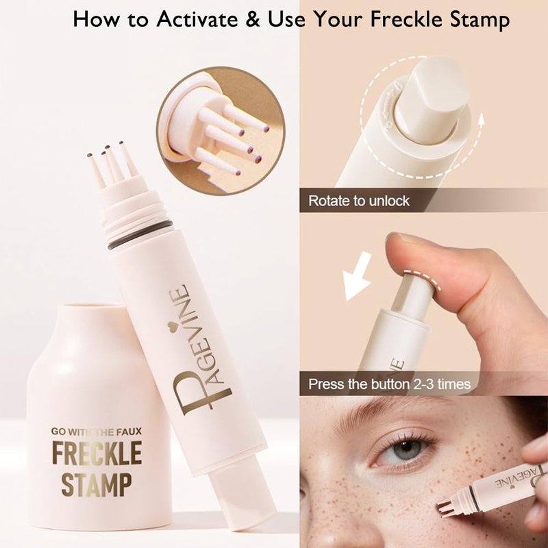 Faux Freckle Stamp Pen – Upgraded Liquid Freckle Marker with Multi-Prong Soft Tip, Air Cushion Applicator for Natural Sun-Kissed Look, Long-Lasting Freckle Makeup Tool (2# Medium)