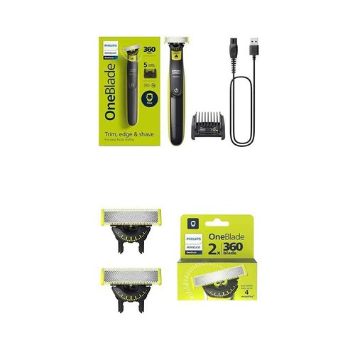 Philips Norelco OneBlade 360 Hybrid Electric Trimmer & Shaver with Replacement Blades, Frustration Free Packaging