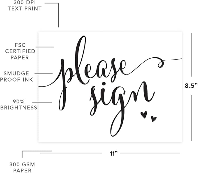 Andaz Press Wedding Party Signs, Formal Black and White, 8.5-inch x 11-inch, Please Sign, 1-Pack